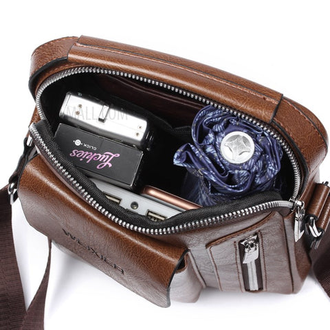 WEIXIER 8602 Fashion Men PU Leather Multi-pockets Crossbody Single Shoulder Bag
