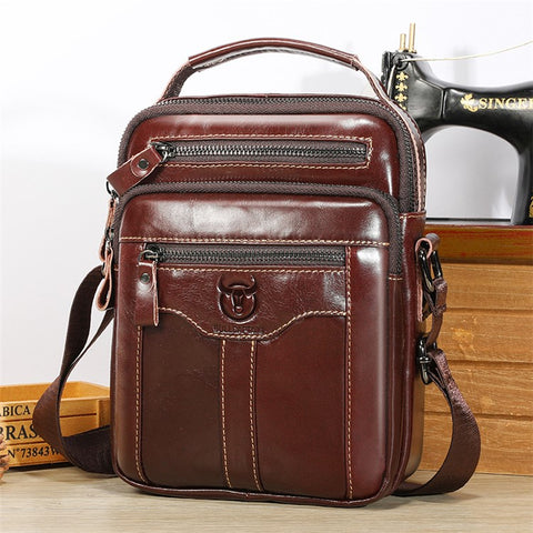 BULLCAPTAIN 400 Men's Crossbody Bag Cowhide Leather Messenger Bag Large Daypack
