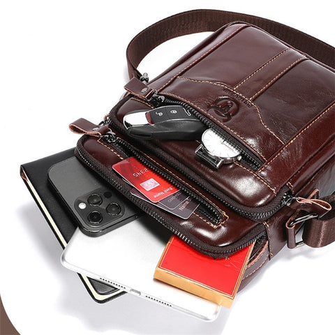 BULLCAPTAIN 400 Men's Crossbody Bag Cowhide Leather Messenger Bag Large Daypack