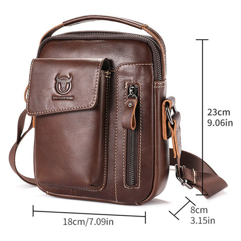 BULLCAPTAIN 400 Men's Crossbody Bag Cowhide Leather Messenger Bag Large Daypack