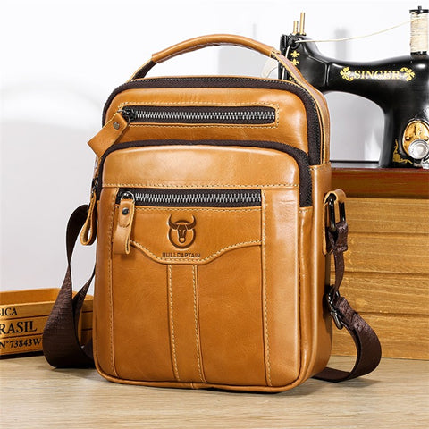 BULLCAPTAIN 400 Men's Crossbody Bag Cowhide Leather Messenger Bag Large Daypack