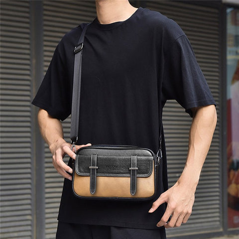 WEIXIER D408 Men Square Messenger Bag PU Leather Mini Crossbody Bag with Wrist Strap