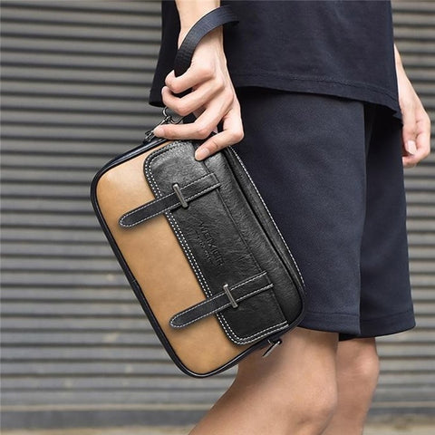 WEIXIER D408 Men Square Messenger Bag PU Leather Mini Crossbody Bag with Wrist Strap