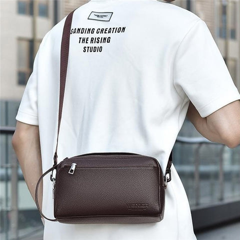 WEIXIER D502 Business Men Crossbody Bag with Handle PU Leather Small Square Bag