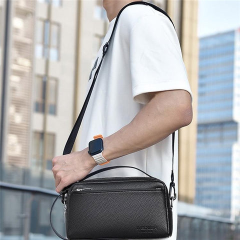 WEIXIER D502 Business Men Crossbody Bag with Handle PU Leather Small Square Bag