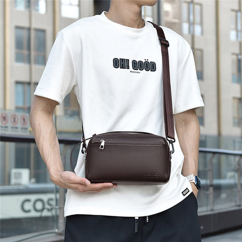 WEIXIER D502 Business Men Crossbody Bag with Handle PU Leather Small Square Bag