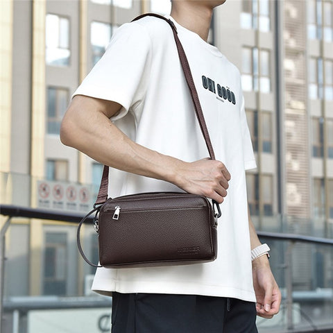 WEIXIER D502 Business Men Crossbody Bag with Handle PU Leather Small Square Bag