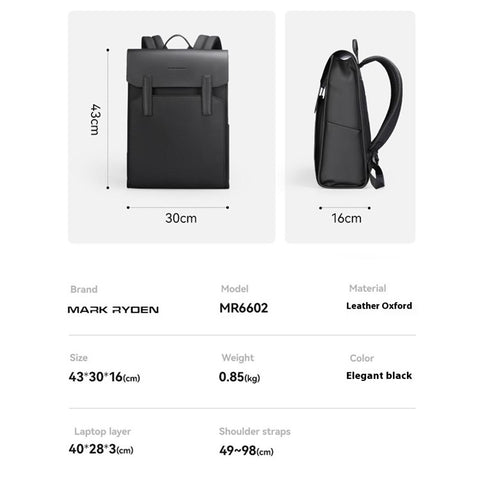MARK RYDEN MR6602 Men Travel Backpack Leather + Oxford Cloth Large Capacity Laptop Storage Daypack