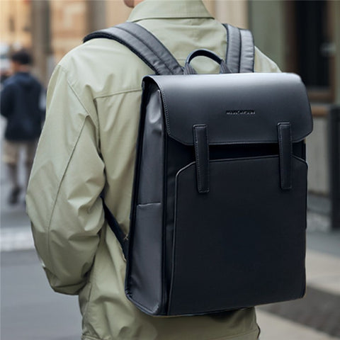 MARK RYDEN MR6602 Men Travel Backpack Leather + Oxford Cloth Large Capacity Laptop Storage Daypack