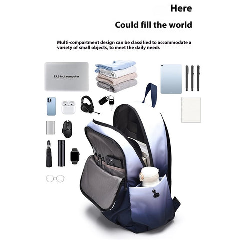 YS3588 Gradient Color Waterproof Nylon Shoulder Bag Travel 15.6-inch Laptop Backpack