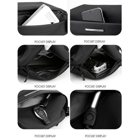 HAOSHUAI 1239 Casual Men Crossbody Bag Water Resistant Nylon Chest Pack Single Shoulder Bag