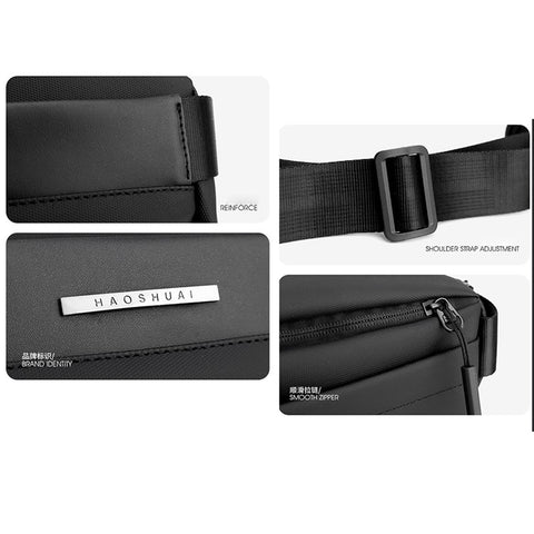 HAOSHUAI 1239 Casual Men Crossbody Bag Water Resistant Nylon Chest Pack Single Shoulder Bag