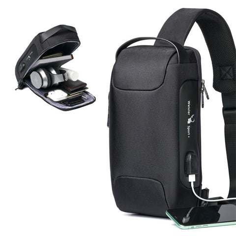 WEIXIER 9530 Men's Chest Bag Sling Bag with USB Charging Port Waterproof Crossbody Daypack Shoulder Bag Travel Storage Bag