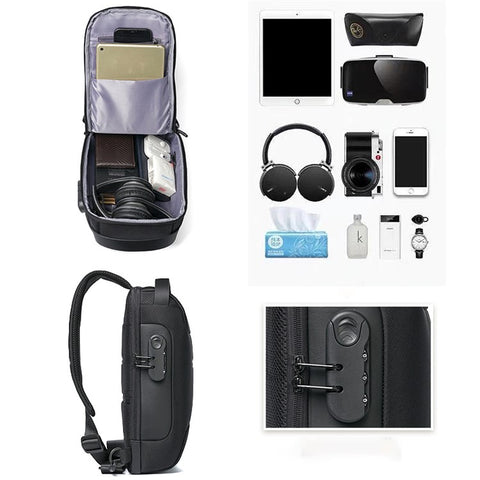 WEIXIER 9530 Men's Chest Bag Sling Bag with USB Charging Port Waterproof Crossbody Daypack Shoulder Bag Travel Storage Bag