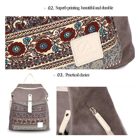 CANVASARTISAN T29-3 Ethnic Style Canvas Backpack School Bag Travel Daypack Shoulders Bag