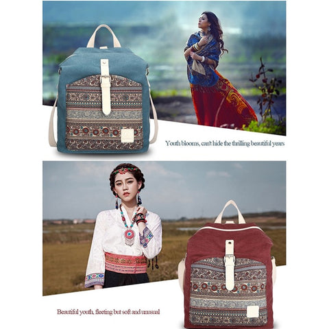 CANVASARTISAN T29-3 Ethnic Style Canvas Backpack School Bag Travel Daypack Shoulders Bag