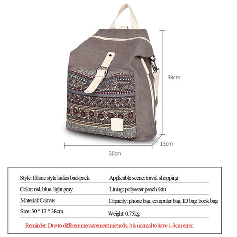 CANVASARTISAN T29-3 Ethnic Style Canvas Backpack School Bag Travel Daypack Shoulders Bag