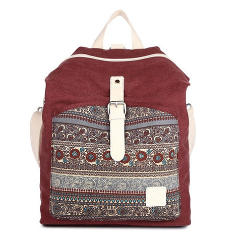 CANVASARTISAN T29-3 Ethnic Style Canvas Backpack School Bag Travel Daypack Shoulders Bag