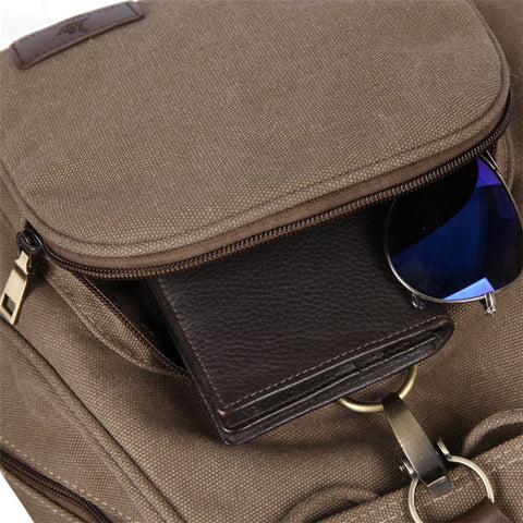 Outdoor Retro Canvas Backpack Women Drawstring Solid Color Dual Shoulder Bag