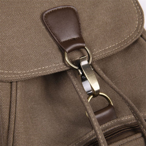 Outdoor Retro Canvas Backpack Women Drawstring Solid Color Dual Shoulder Bag