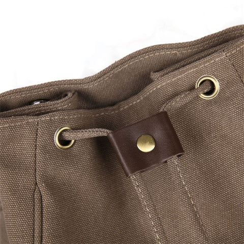 Outdoor Retro Canvas Backpack Women Drawstring Solid Color Dual Shoulder Bag