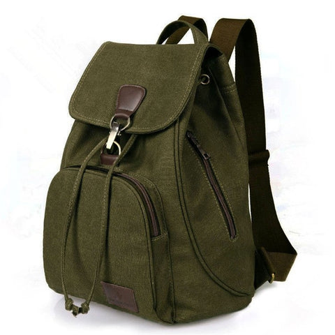 Outdoor Retro Canvas Backpack Women Drawstring Solid Color Dual Shoulder Bag