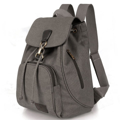 Outdoor Retro Canvas Backpack Women Drawstring Solid Color Dual Shoulder Bag