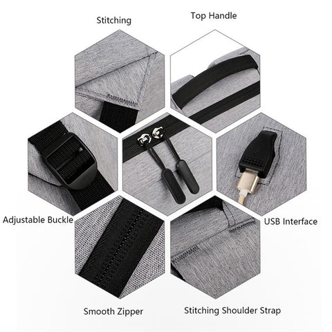 Casual Nylon Oxford Cloth Backpack Waterproof Laptop Dual Shoulders Bag with USB Port