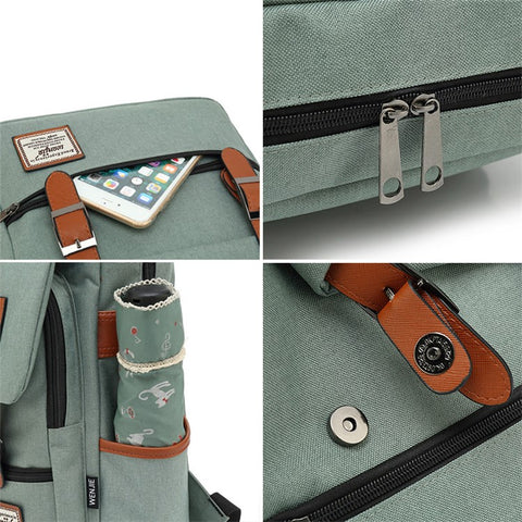 Retro Nylon Oxford Cloth Backpack Laptop Clothes Dual Shoulders Bag with USB Charging Port