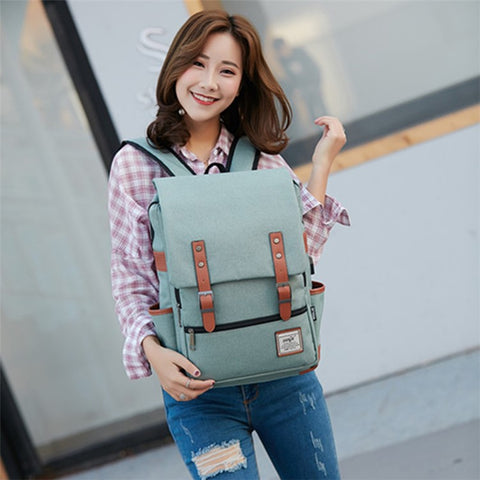 Retro Nylon Oxford Cloth Backpack Laptop Clothes Dual Shoulders Bag with USB Charging Port