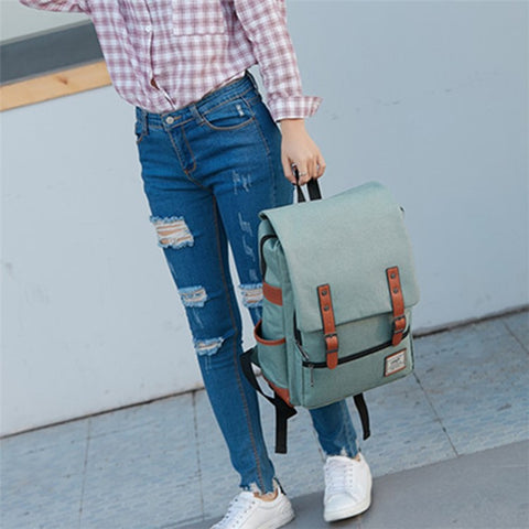 Retro Nylon Oxford Cloth Backpack Laptop Clothes Dual Shoulders Bag with USB Charging Port