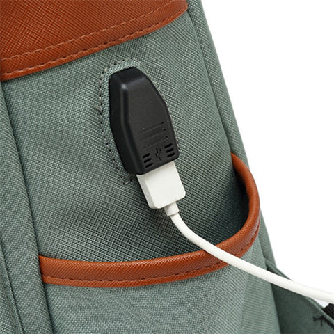 Retro Nylon Oxford Cloth Backpack Laptop Clothes Dual Shoulders Bag with USB Charging Port