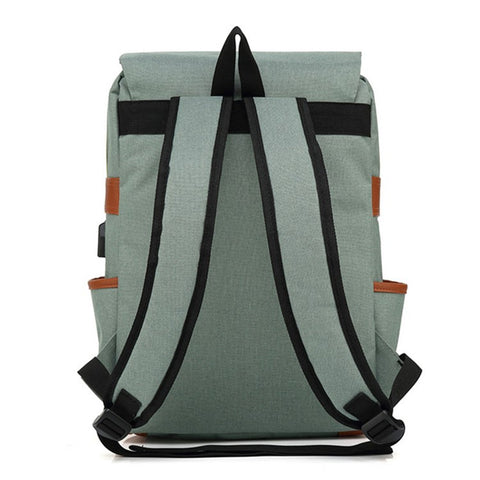 Retro Nylon Oxford Cloth Backpack Laptop Clothes Dual Shoulders Bag with USB Charging Port
