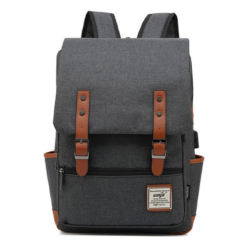 Retro Nylon Oxford Cloth Backpack Laptop Clothes Dual Shoulders Bag with USB Charging Port