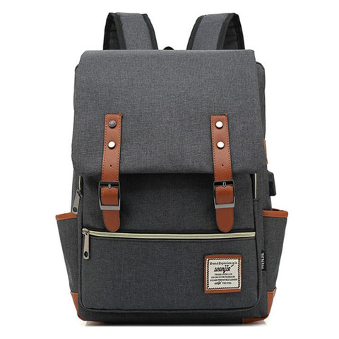 Retro Nylon Oxford Cloth Backpack Laptop Clothes Dual Shoulders Bag with USB Charging Port