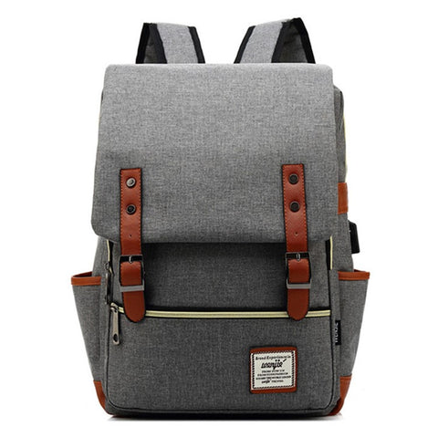Retro Nylon Oxford Cloth Backpack Laptop Clothes Dual Shoulders Bag with USB Charging Port
