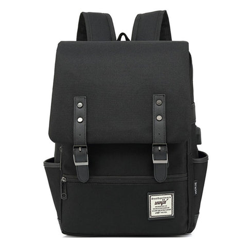 Retro Nylon Oxford Cloth Backpack Laptop Clothes Dual Shoulders Bag with USB Charging Port
