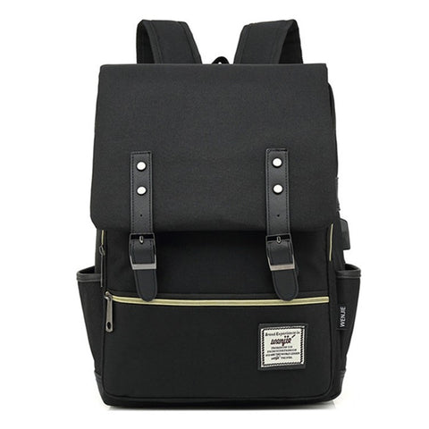 Retro Nylon Oxford Cloth Backpack Laptop Clothes Dual Shoulders Bag with USB Charging Port
