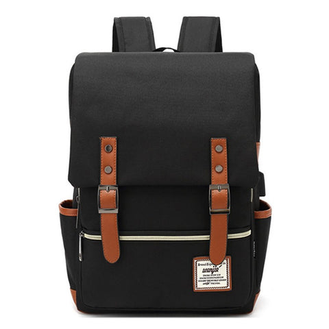 Retro Nylon Oxford Cloth Backpack Laptop Clothes Dual Shoulders Bag with USB Charging Port
