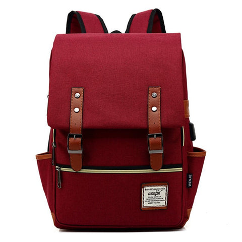 Retro Nylon Oxford Cloth Backpack Laptop Clothes Dual Shoulders Bag with USB Charging Port