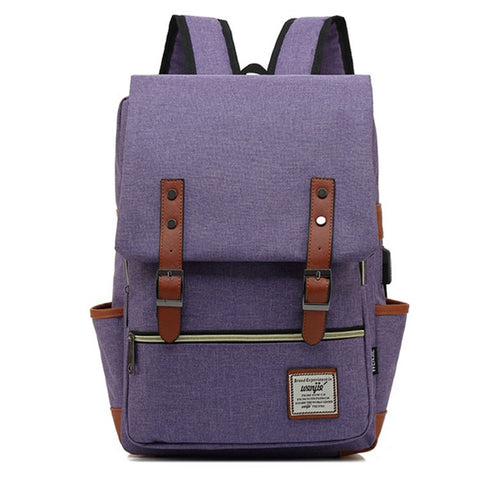 Retro Nylon Oxford Cloth Backpack Laptop Clothes Dual Shoulders Bag with USB Charging Port
