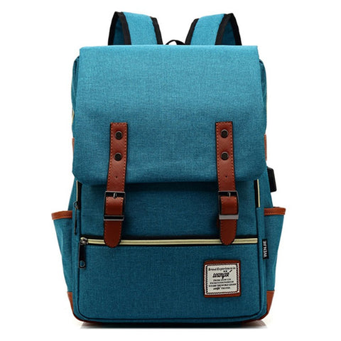 Retro Nylon Oxford Cloth Backpack Laptop Clothes Dual Shoulders Bag with USB Charging Port