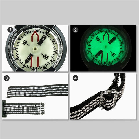 JINGU Waterproof Luminous Dial Compass Watch Scubas Diving Navigation Compass Wristband