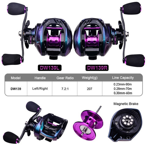 PROBEROS DW139 7.2:1 Colorful Metal Baitcasting Reel, Ultra-Light Fishing Reel