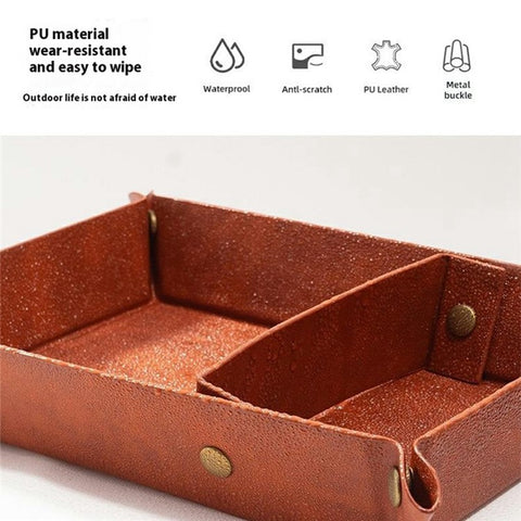 CLS Portable Outdoor PU Leather Sundries Organizer Folding Storage Tray for Camping BBQ