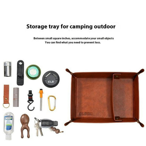 CLS Portable Outdoor PU Leather Sundries Organizer Folding Storage Tray for Camping BBQ