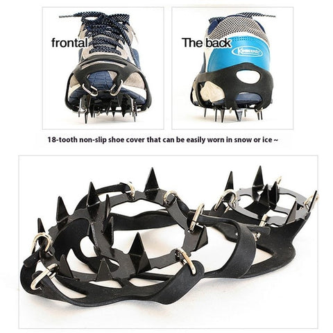 AL526179122115 1 Pair Manganese Steel 18 Teeth Ice Cleats Grippers Shoes Crampons for Hiking Climbing