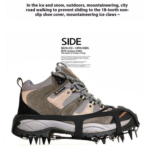 AL526179122115 1 Pair Manganese Steel 18 Teeth Ice Cleats Grippers Shoes Crampons for Hiking Climbing