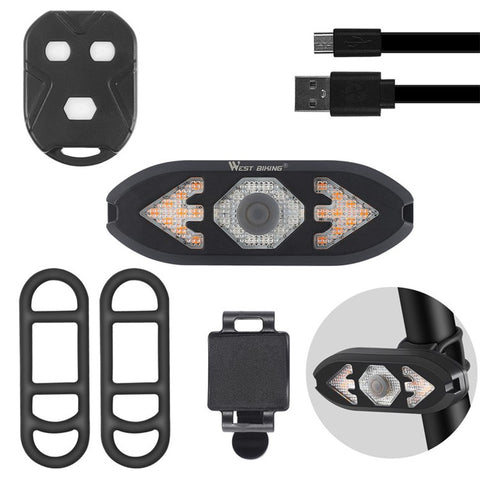 WEST BIKING USB Rechargeable Bike Taillight Rear Lamp Remote Control Turn Signal LED Light with Horn