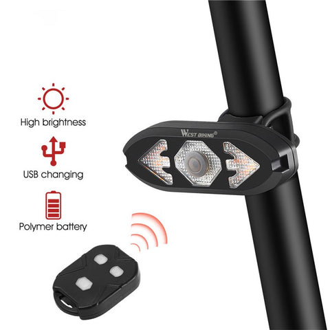 WEST BIKING USB Rechargeable Bike Taillight Rear Lamp Remote Control Turn Signal LED Light with Horn